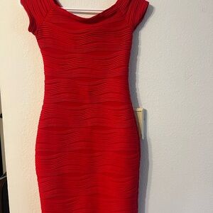 Elegant Red Ribbed Dress